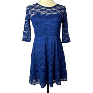 ASOS Solid Navy Blue Lace Layered Mini Dress 6